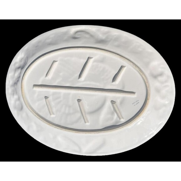 Turkey Embossed Serving Platter Ceramic Thanksgiving X-large 19”x 14.5" White - Picture 4 of 6